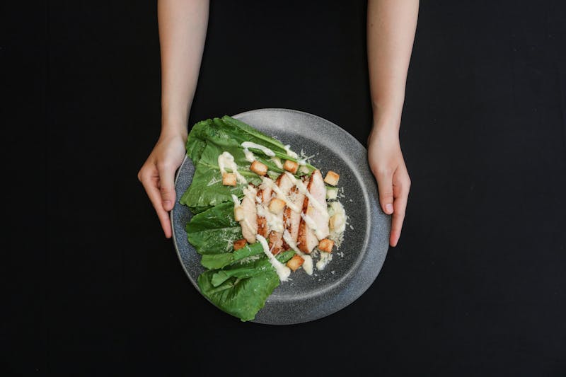 Caesar salad with romaine lettuce and parmesan croutons